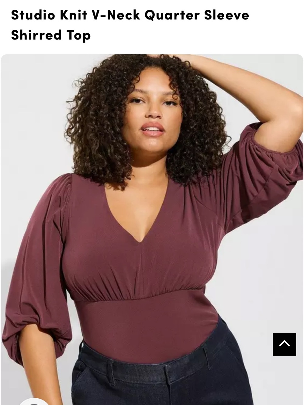 Torrid 1x NWT Studio Knit V-Neck Quarter Sleeve Shirred Top